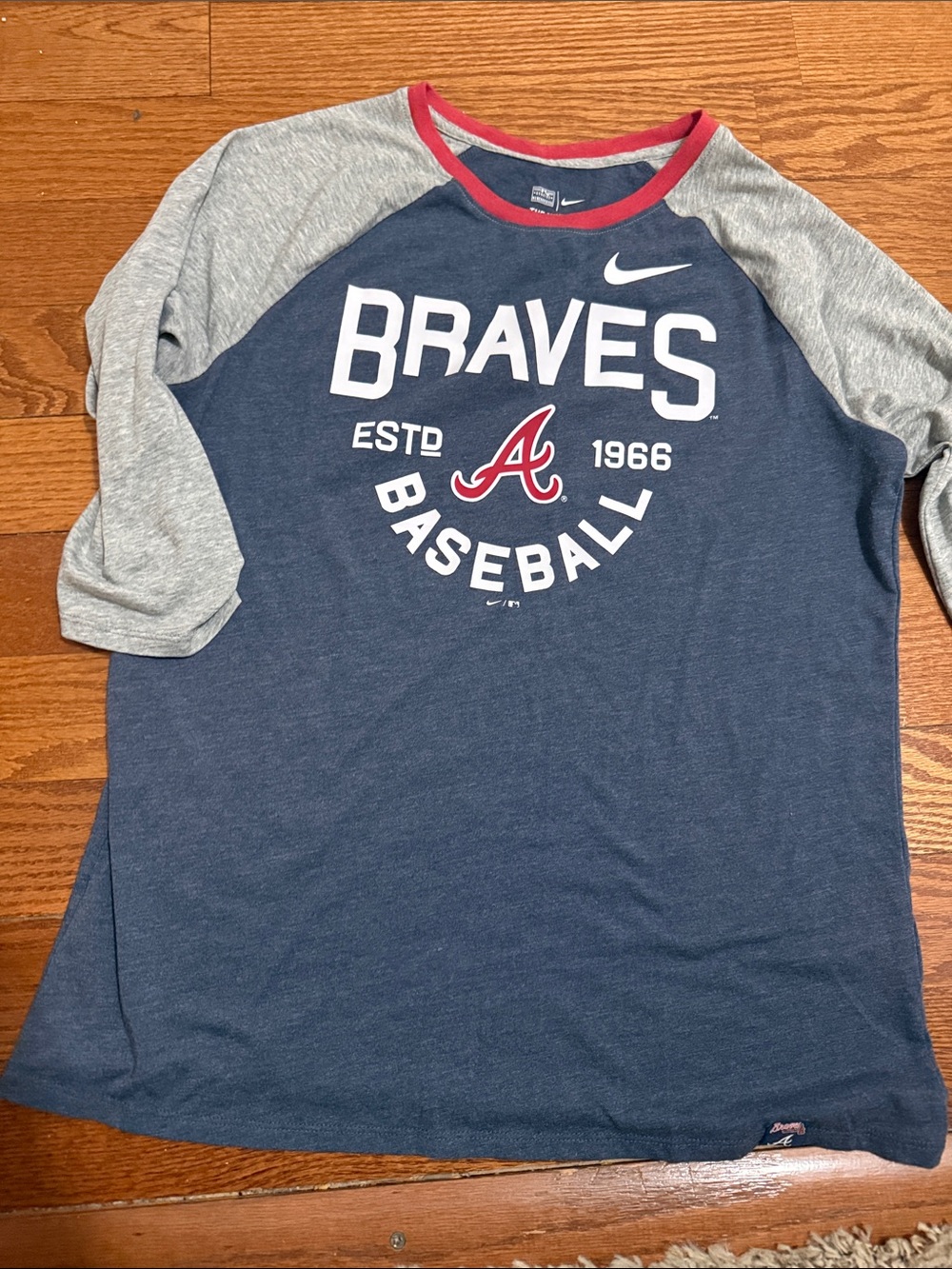 Nike Navy, Gray & Red Braves Raglan Baseball Tee